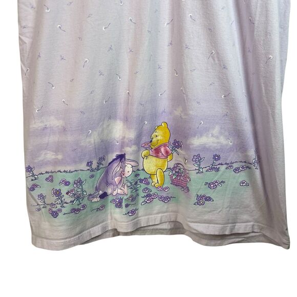 VINTAGE DISNEY Winnie The Pooh Eeyore 90s Night Gown Purple Disney Floral Sz S/M - Picture 5 of 10